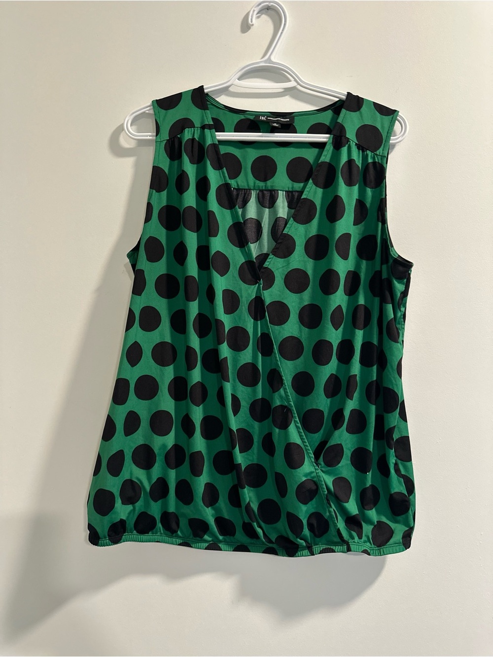 INC International Concepts Green and Black Polka Dot Sleeveless Wrap Camisole